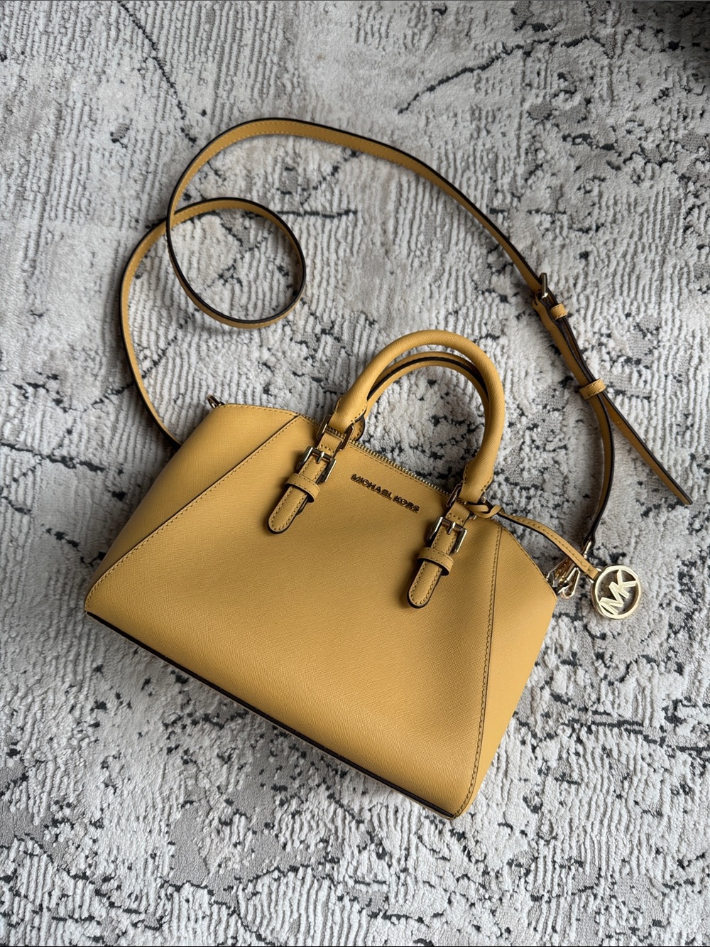 Michael Kors Mustard Saffiano Satchel with Adjustable Crossbody Strap